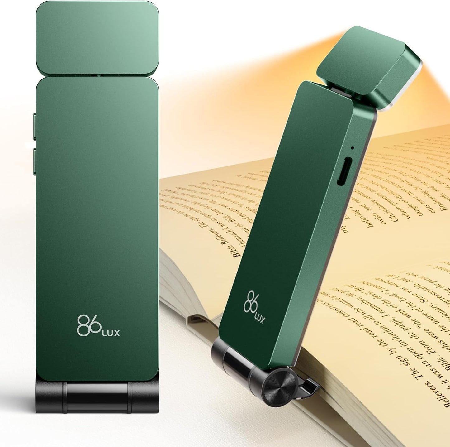 86lux Book Light, Rechargeable Reading Lights for Books in Bed | Ultralight Clip-on LED Bookmark Lamp with 3 Amber Colors & Stepless Dimming for Night Reading for Book Lovers, Ashen