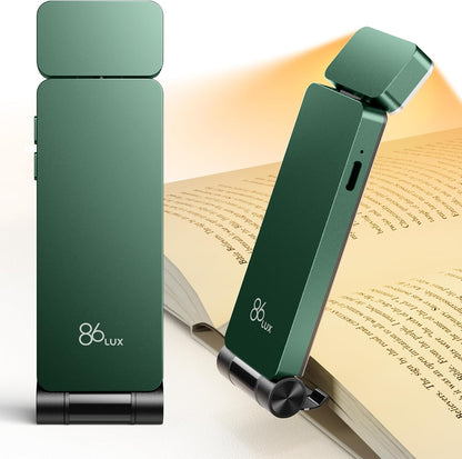 86lux Book Light, Rechargeable Reading Lights for Books in Bed | Ultralight Clip-on LED Bookmark Lamp with 3 Amber Colors & Stepless Dimming for Night Reading for Book Lovers, Ashen