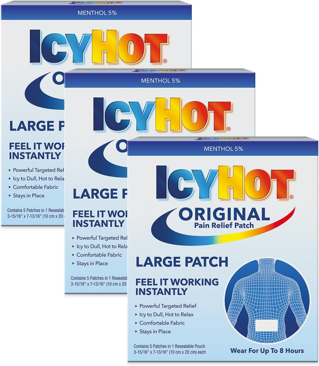 Icy Hot Medicated Patch Extra Strength Pain Relief Patch for Back or Large Area, 5 Count