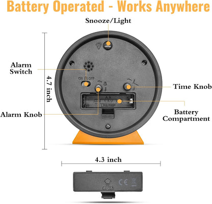 4.5 Inch Small Desk Clock Battery Analog Alarm Clock for Bedroom, Black