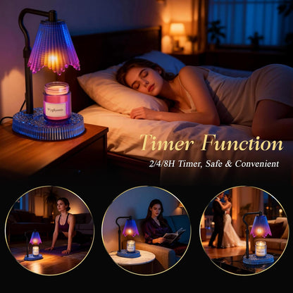 Flower Candle Warmer Lamp,Adjustable Timer & Dimmer(Black2) | Adjustable height fits jars. Timer & dimmer safe melt. 2 bulbs & heat-proof base. Perfect for bedroom, office, or gifting.