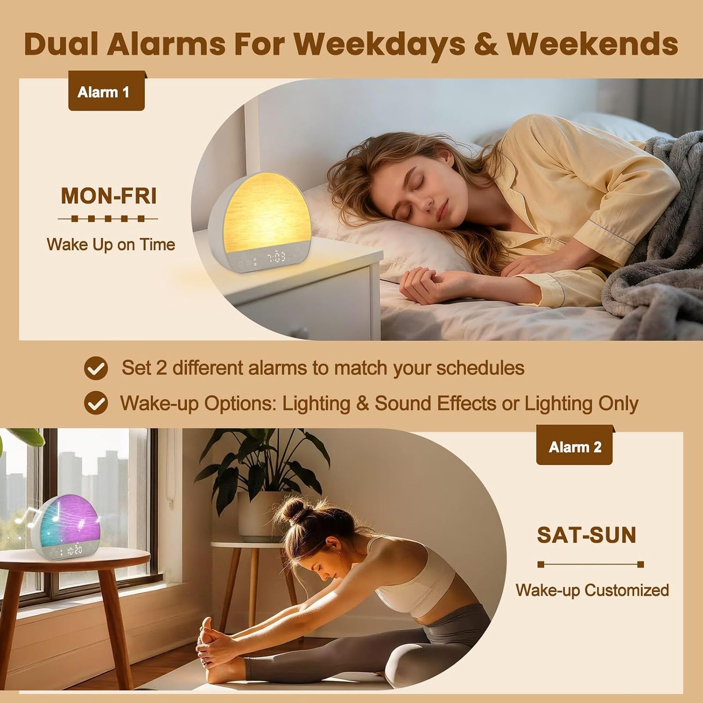 JONRRYIN Sunrise Alarm Clock Wake Up Light for Heavy Sleeper with Remote | 37 White Noise Sounds, Tap Snooze, Bluetooth, USB Charging, 15 Color Night Light, Ideal for Kids, Adults, Reading & Nursery