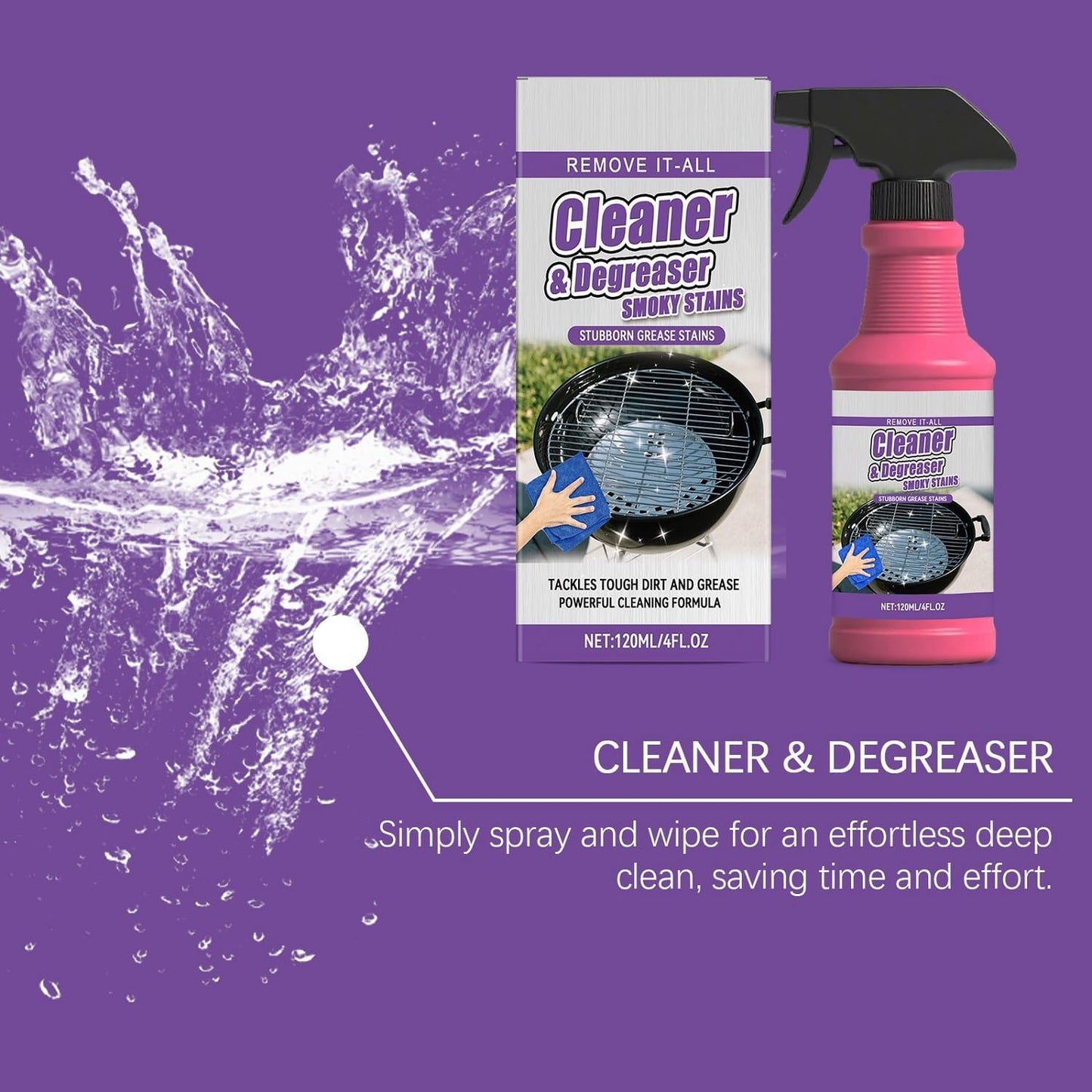 2Pcs Fast Acting Heavy Duty Grill Degreaser Spray, Heavy Duty BBQ Grill Degreaser, Outdoor Grills Cleaner, For Kitchen Grates and Racks
