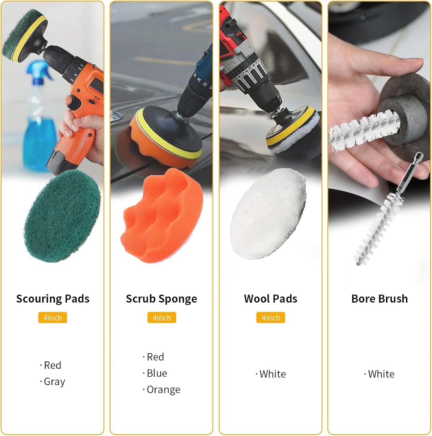 30 Piece Drill Brush Attachments Set, Scrub Pads & Sponge & Wire Brush for Drill, Power Scrubber Brush with Extend Long Attachment, Drill Scrubber Brush Kit for Bathroom, Floor, Car, Grout