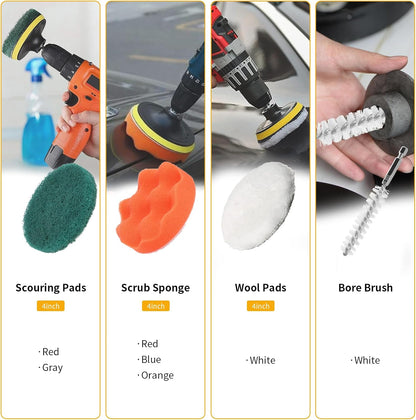 30 Piece Drill Brush Attachments Set, Scrub Pads & Sponge & Wire Brush for Drill, Power Scrubber Brush with Extend Long Attachment, Drill Scrubber Brush Kit for Bathroom, Floor, Car, Grout