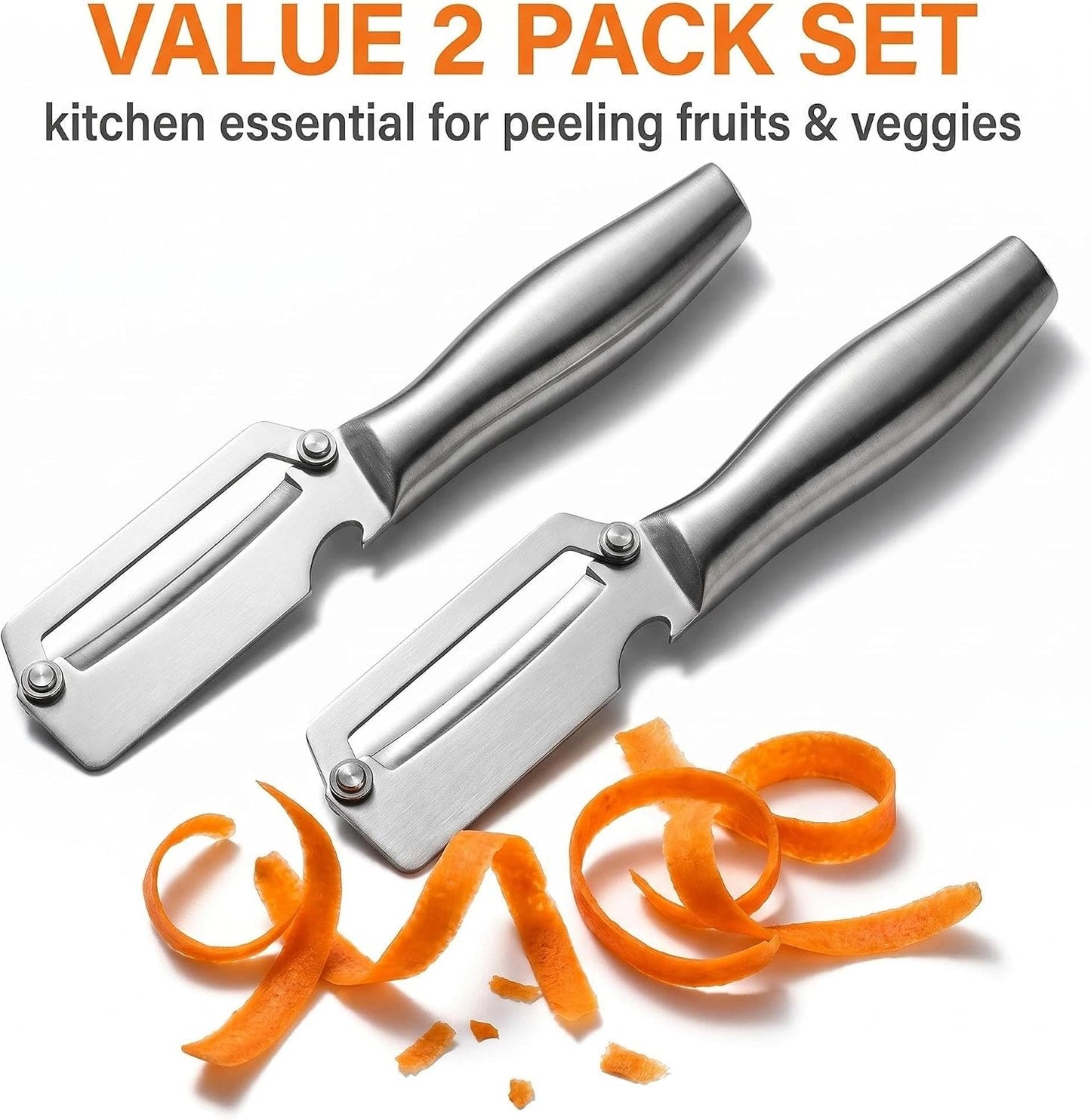2-Pack Stainless Steel Vegetable Peeler Set - Zero Flex Professional Peelers, Commercial Grade Fruit & Vegetable Peelers for Kitchen, Dishwasher Safe, Rust Resistant