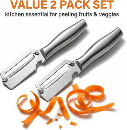 2-Pack Stainless Steel Vegetable Peeler Set - Zero Flex Professional Peelers, Commercial Grade Fruit & Vegetable Peelers for Kitchen, Dishwasher Safe, Rust Resistant