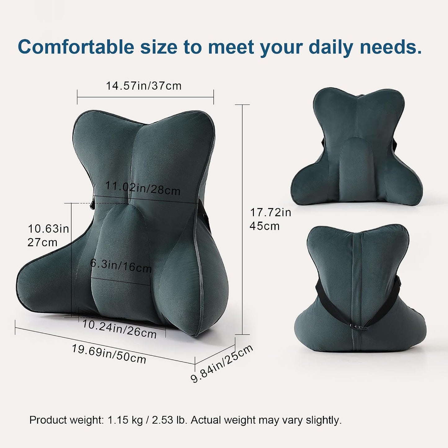 Lumbar Support Pillow(Pat. Pend) – Multi-Functional Ergonomic Back Cushion for Sofa Chair, Car Seat & Sofa, Reading Pillow with Firm Multi-Zone Support to Relieve Lower Back Pain, Misty White