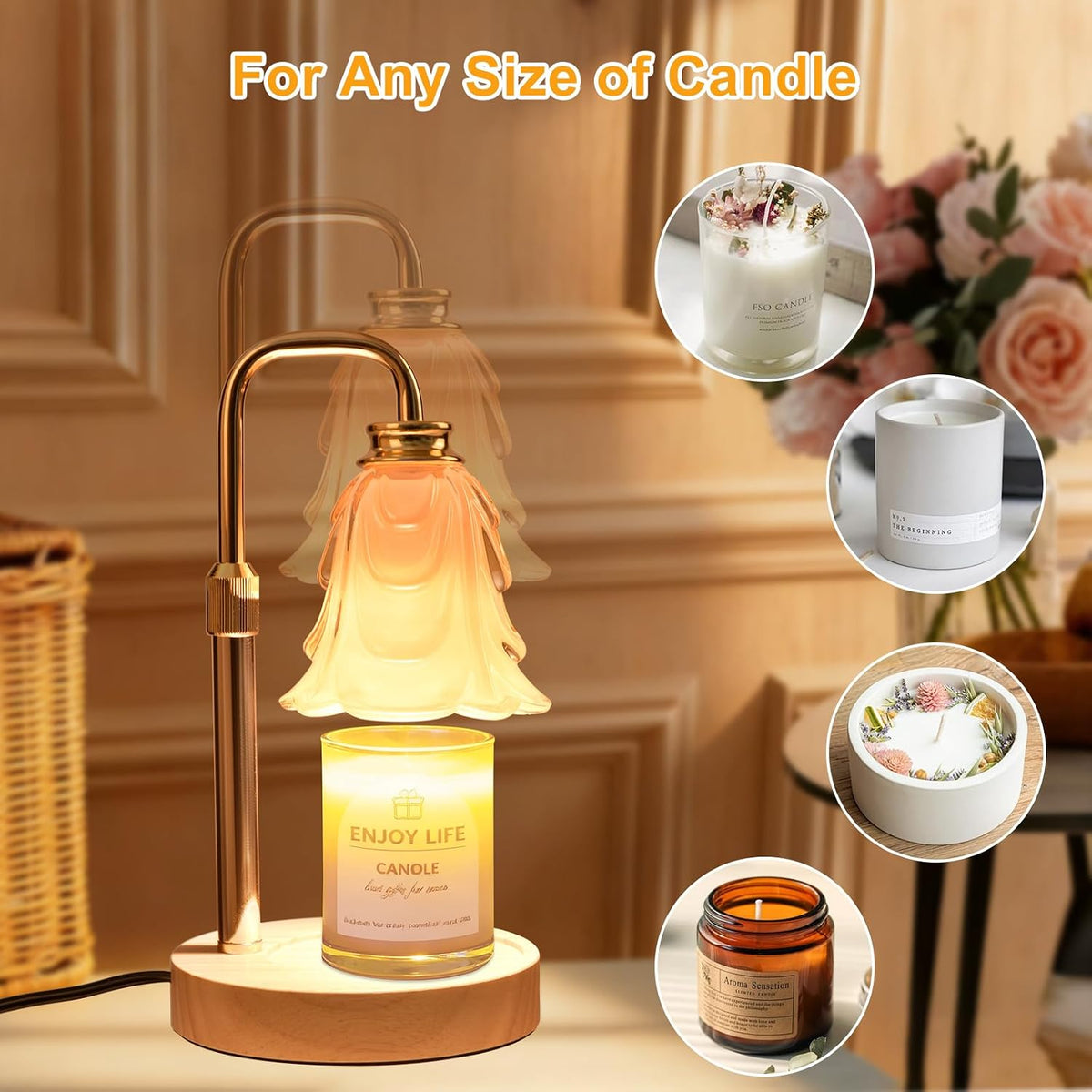 Candle Warmer Lamp with Timer & Dimmer, Birthday Gifts for Women Mom, 4-Level Dimmable Flower Heat Lamp for Jar Candles, Adjustable Height, House Warming Gifts, Home Decor (Purple