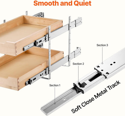 VEVOR Pull Out Cabinet Organizer, 14"W x 21"D Cabinet Drawer, Soft Close Slide out Shelf, Heavy-Duty Sliding Wood Drawer, Bottom Mount Size（14.5"W x 23"D）and Side Mount Size（15"W x 23"D） | Heavy-Duty Sliding Shelf with Bottom or Side Mounting for