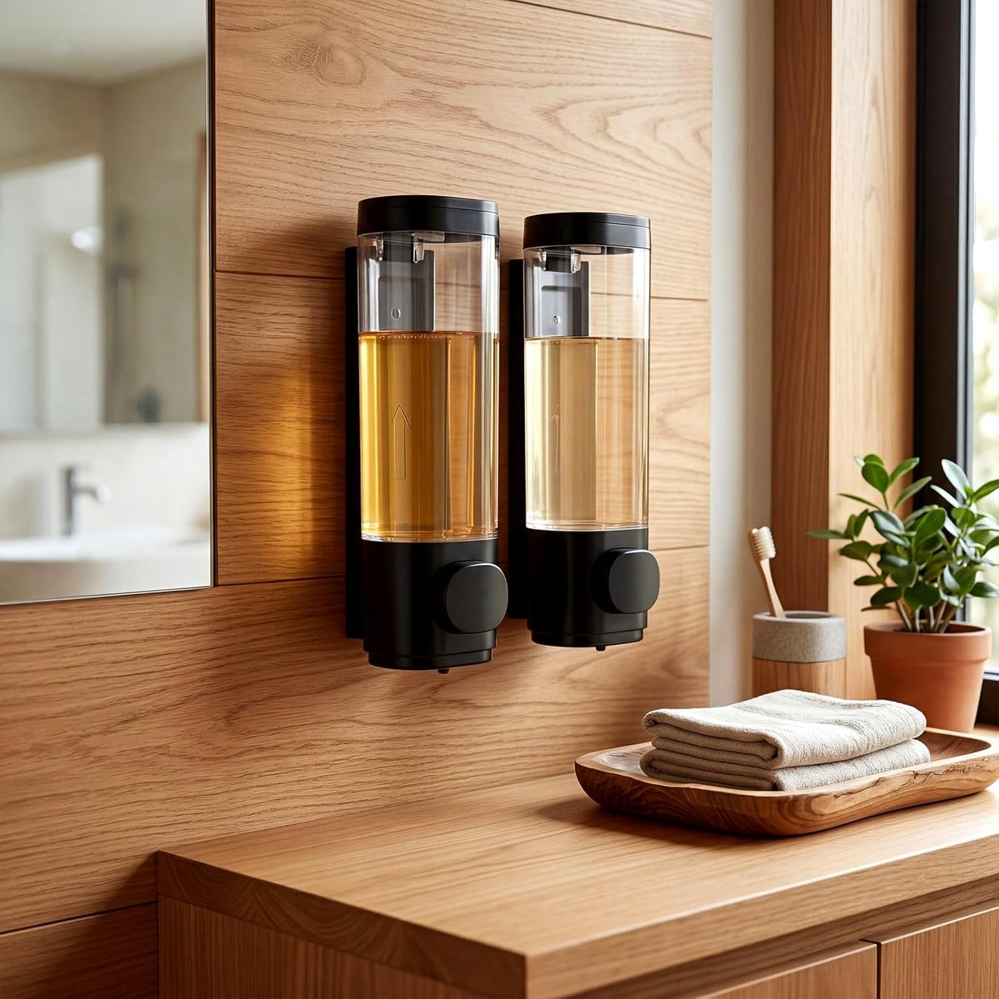 4 Pcs Manual Bathroom Wall Mounted Soap Dispenser, 300ml White Kitchen Bathroom Commercial Shower Clear Refillable Soap Dispenser Clear Plastic Refillable Liquid Lotion Pump and Organizer