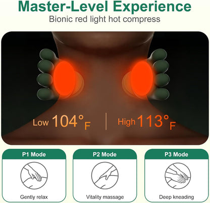 Human-Like Neck Massager with Heat for Pain Relief Deep Tissue, Cordless 4D Kneading Neck and Shoulder Massager with Bionic Fingers Massage and Screen, Ideal Gifts for Women Men