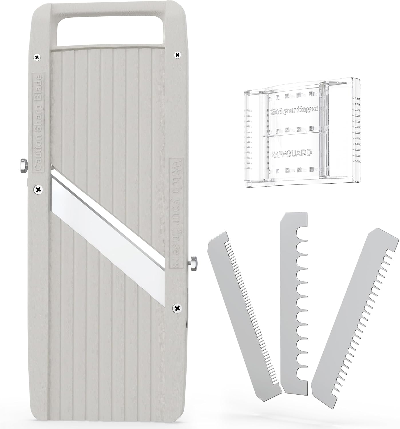Vollum Mandoline Slicer Vegetable Cutter Stainless Steel Blades | Narrow handheld manual food slicer with interchangeable blades for precise, professional-style kitchen prep.