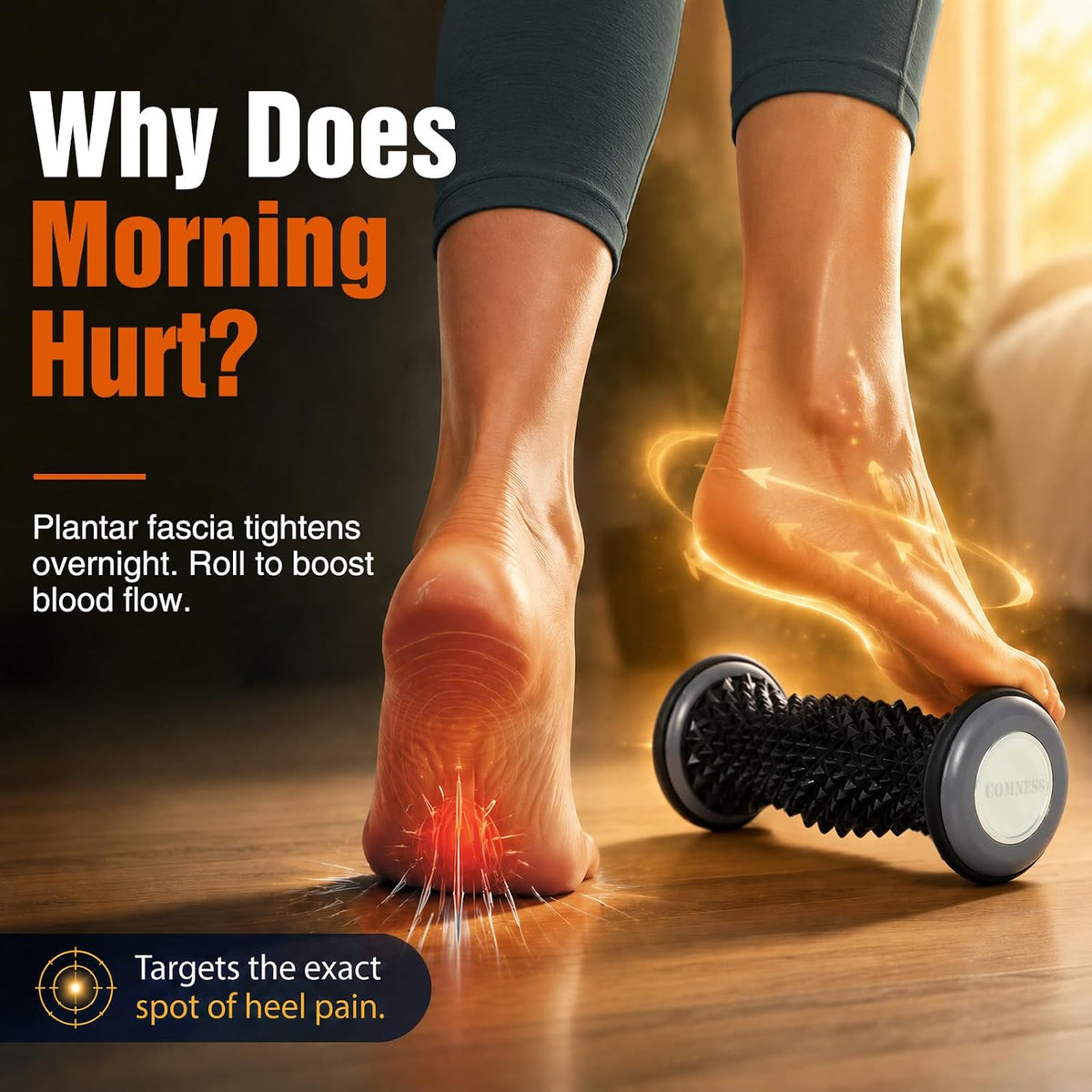 comness Foot and Calf Stretcher-Stretching Strap For Plantar Fasciitis, Heel Spurs, Foot Drop, Achilles Tendonitis & Hamstring. Yoga Foot & Leg Stretch Strap. (Black)