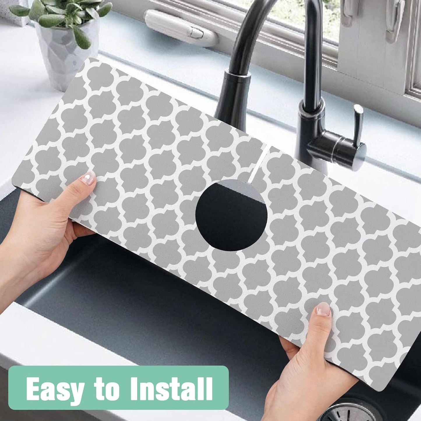 Kitchen Sink Splash Guard Faucet Mat 24" X 5.5" Tropical Leavesl Absorbent Fast Drying Mat Faucet Draining Mat Sink Splash Guard Behind Faucet Drip Catcher for Kitchen Bathroom