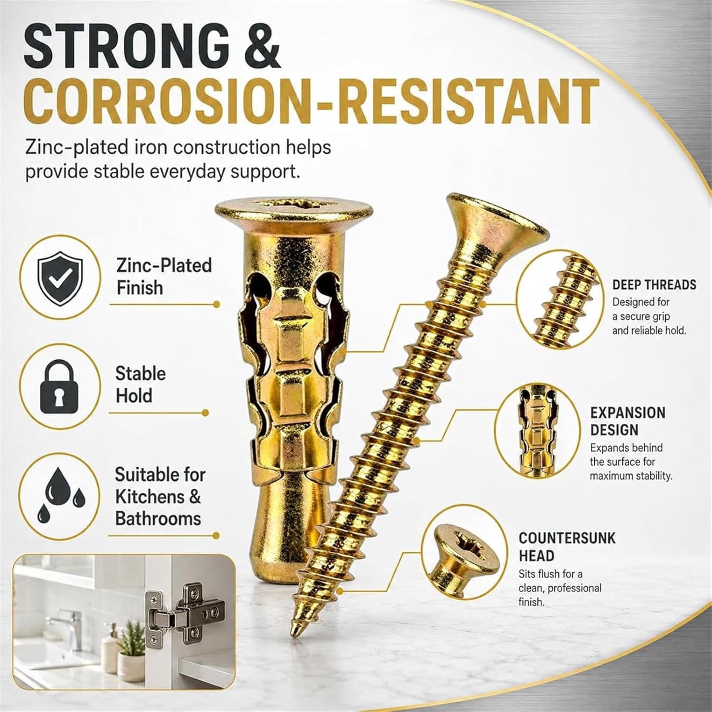 2026 6×14mm Short Expansion Screw Set - 100pcs for Cabinet Hinge Repair & Stripped Thread Restoration, Secure Cabinet Door Fastening Kit