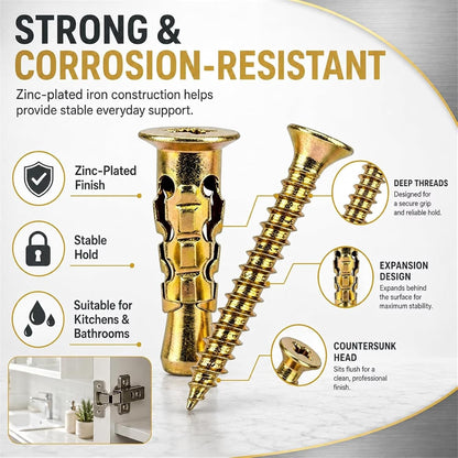 2026 6×14mm Short Expansion Screw Set - 100pcs for Cabinet Hinge Repair & Stripped Thread Restoration, Secure Cabinet Door Fastening Kit