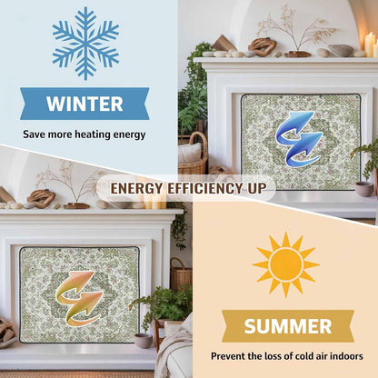 Magnetic Fireplace Cover Grey Medieval Flowers Fireplace Screen Decorative Retro Bohemian Pattern Insulation Fireplace Blocker Save Energy Fireplace Draft Stopper Covers for Living Room 39x32 Inch
