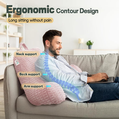 21" Higher Large Reading Pillow for Bed Adult, Back Pillow for Bed Sitting Up with Memory Foam Back Support with Arms Rest for Couch Chair Gray