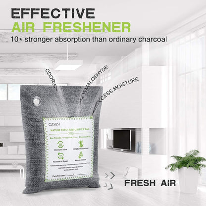 CLEVAST Bamboo Charcoal Air Purifying Bags - (Large, 4×200g), Removes Odors and Moisture, Nature Fresh Air Purifier Bags, Odor Eliminator for Home, Car, Pets, Bathroom, Basement