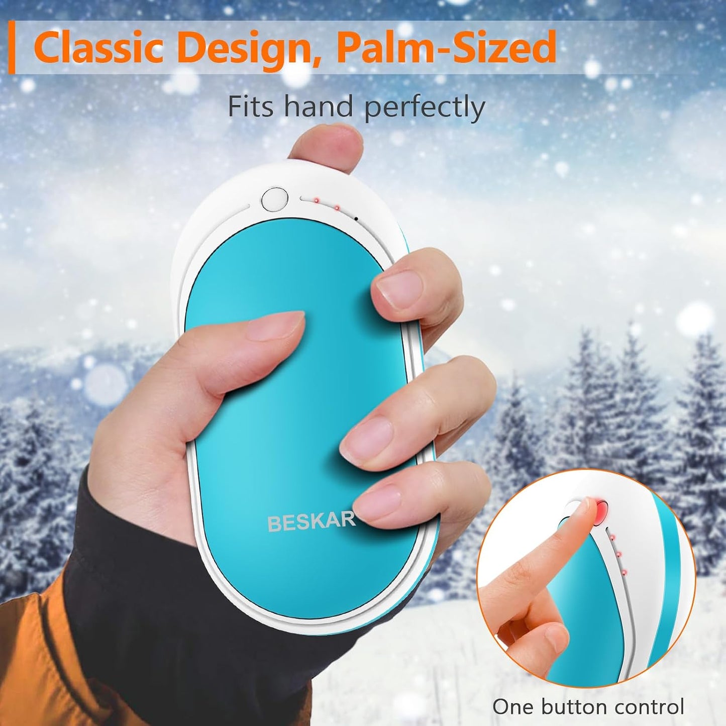 BESKAR Rechargeable Hand Warmer, 5200mAh Electric Hand Heater | Double Sided Heating, USB Quick Charge, Portable Pocket Hand Warmer for Outdoor, Golf, Raynauds