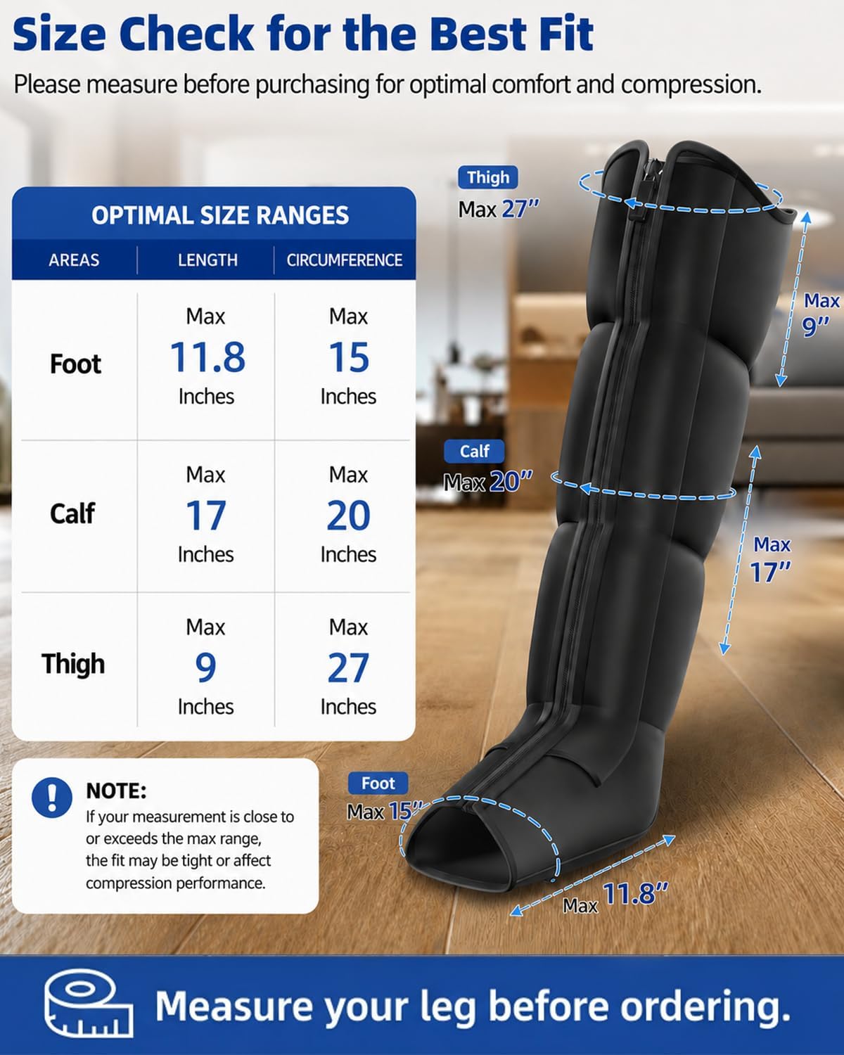 Leg Compression Massager, Full-Leg Compression Boots, Black Medium | 8 Intensity & 6 Modes for Circulation & Muscle Relief, Fast Recovery for Athletes, FSA-HSA Eligible, Gifts for Men & Women