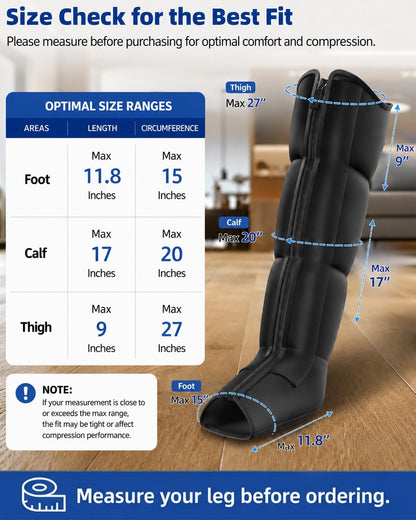 Leg Compression Massager, Full-Leg Compression Boots, Black Medium | 8 Intensity & 6 Modes for Circulation & Muscle Relief, Fast Recovery for Athletes, FSA-HSA Eligible, Gifts for Men & Women