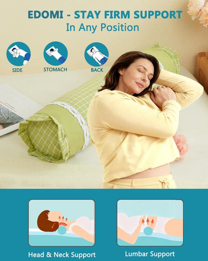 Buckwheat Cervical Pillow for Sleeping, Adjustable Roll Pillow for Neck Relief with Washable Pillowcase, Round Cylinder Bolster for Firm Support, 16x4 inch (Khaki)