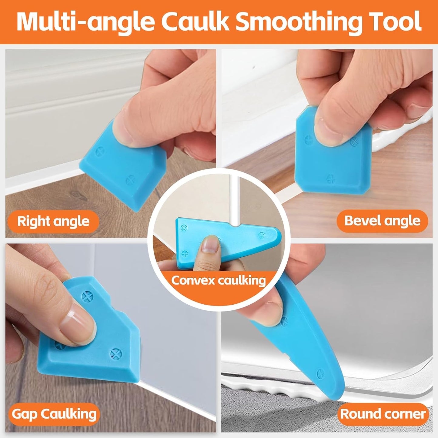 4 in 1 Caulking Tool Kit, Multi-Function Caulk Remover Tool(Orange) | Grout Removal Tool, Silicone Sealant Cleaner for Bathroom, Shower, Tile, Window, Household Caulk Kit