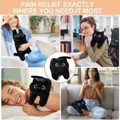 Microwave Heating Pad for Pain Relief, 17" x 9" Microwavable Heating Pads for Cramps, Back Pain, Neck Shoulder, Muscles, Knee, Joints, Natural Heat Pack Moist Heat, Black Cat