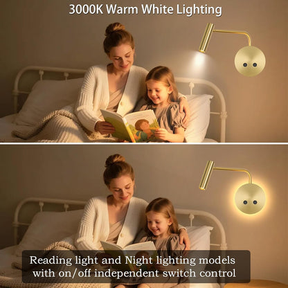 Matte Black Wall Mounted Reading Light, 3000K Flexible Headboard Reading Sconces with On Off Switch Control, Plug in/Hardwired Wall Light Fixtures with Night Light for Bedside Bedroom Bunk