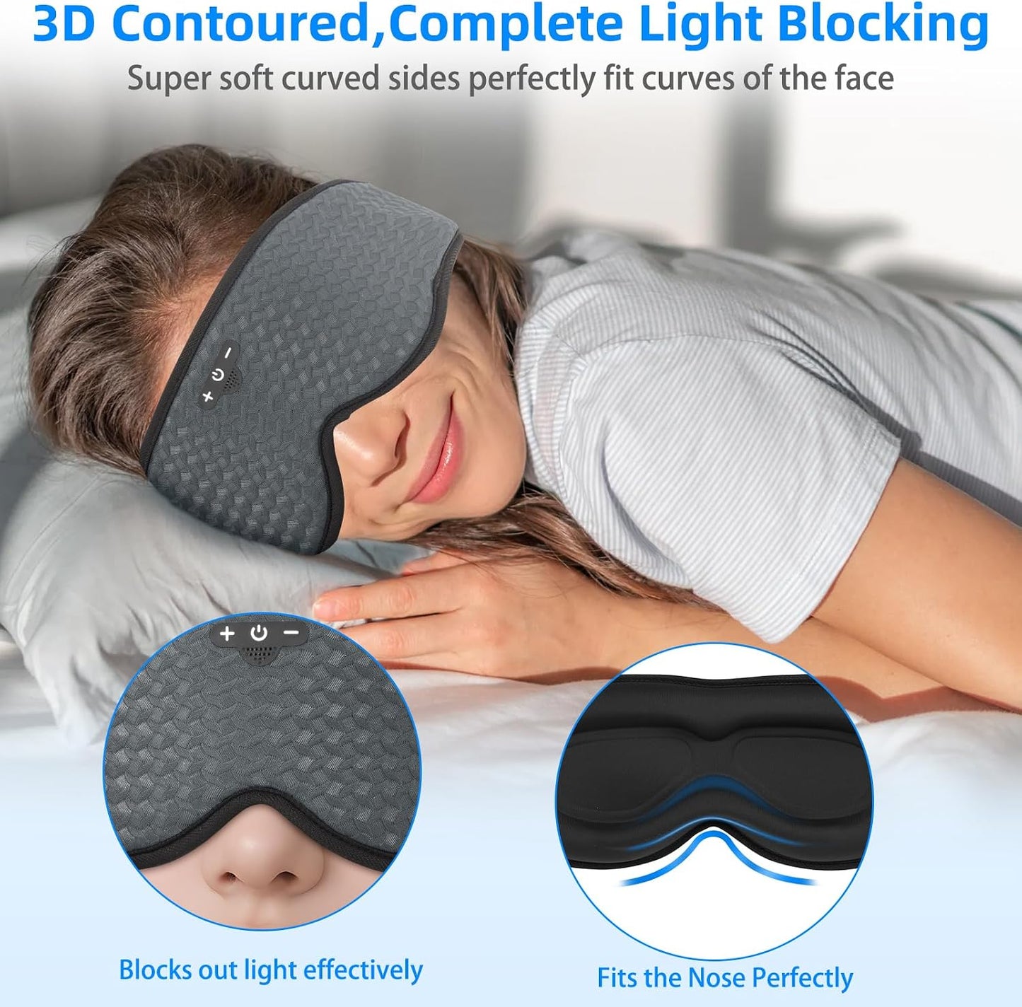 3D Sleep Mask with Bluetooth Headphones, Sleeping Headphones for Side Sleepers, Zero Eye Pressure, Adjustable Sleep Eye Mask, Ultra-Thin Stereo Speakers Perfect for Sleeping-Peacock Blue