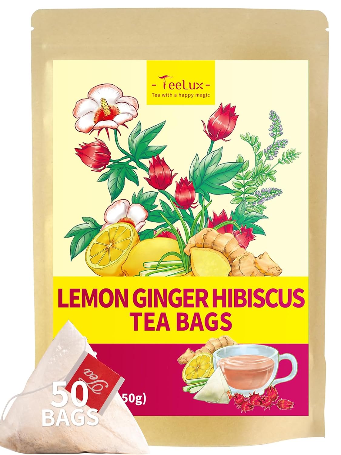 TeeLux Dandelion Leaf & Root Tea Bags, Natural Roasted Dandelion Root with Fresh Dandelion Leaf Herbal Tea, Caffeine Free, 100 Count