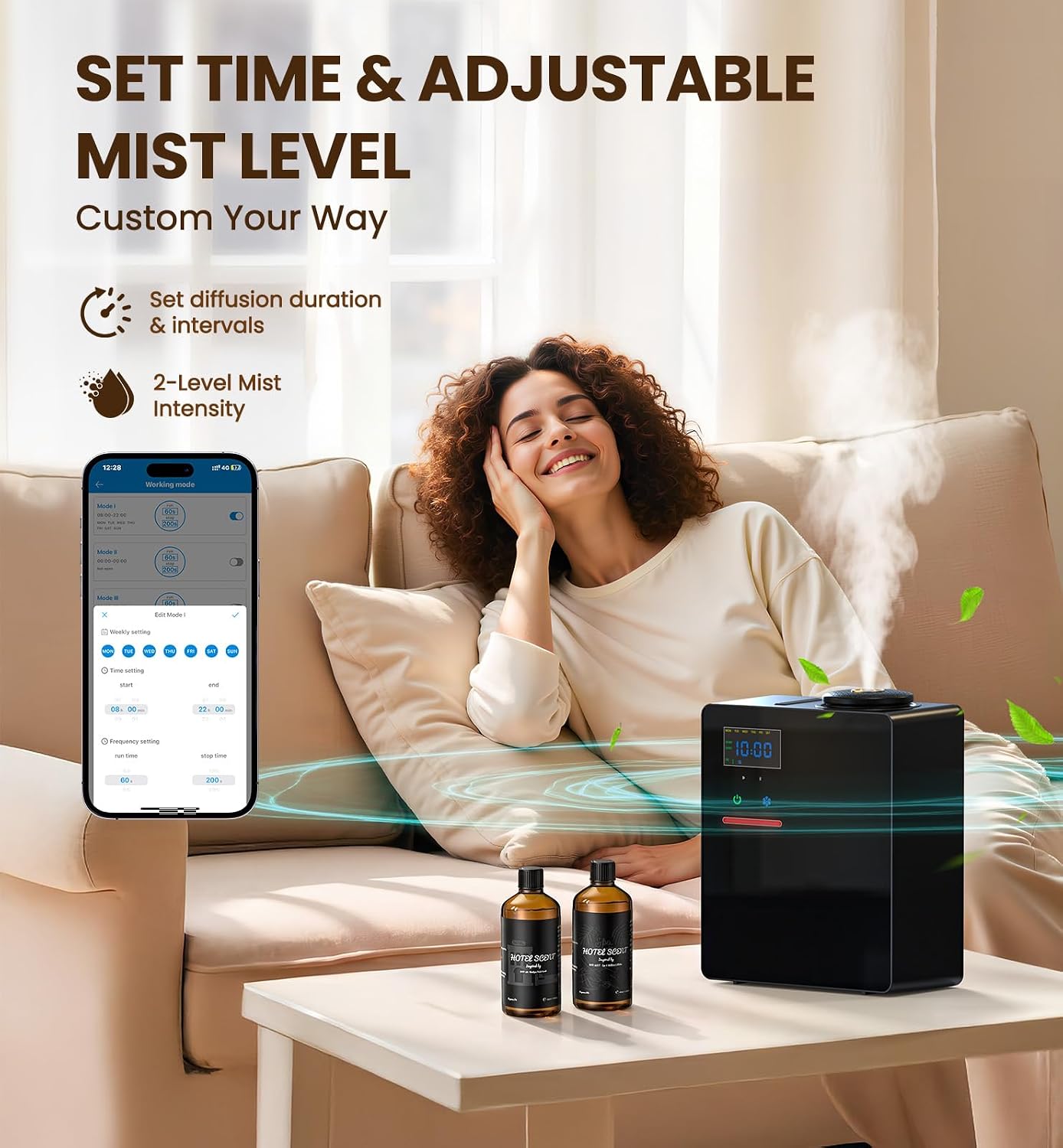 Waterless Essential Oil Diffuser 5000 Sq.Ft Coverage for Large Home, Hotel, or Office, 200ml Cold Air Scent Diffuser Machine with Bluetooth App Control, Quiet No-Heat HVAC Fragrance Diffuser