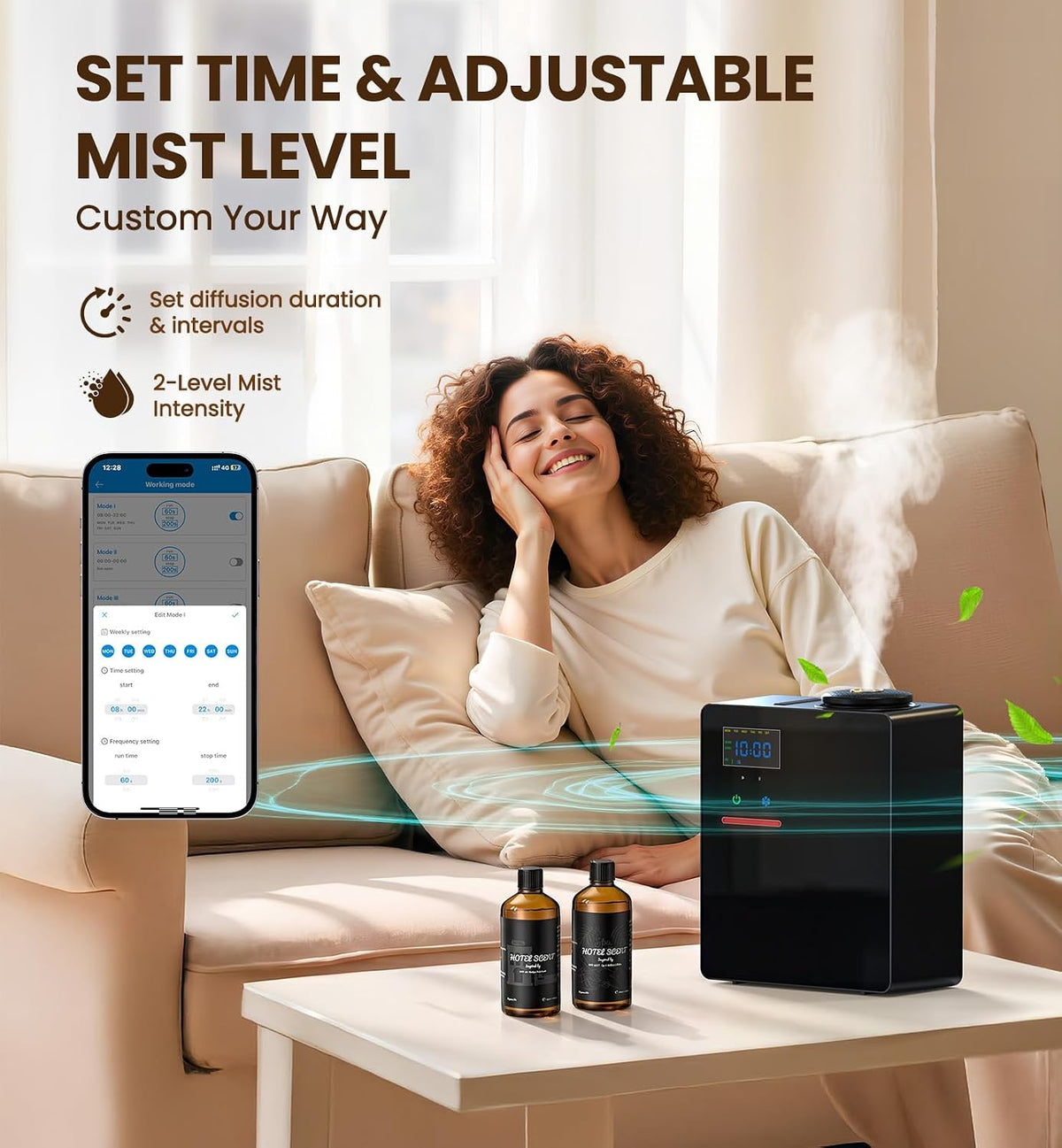 Waterless Essential Oil Diffuser 5000 Sq.Ft Coverage for Large Home, Hotel, or Office, 200ml Cold Air Scent Diffuser Machine with Bluetooth App Control, Quiet No-Heat HVAC Fragrance Diffuser
