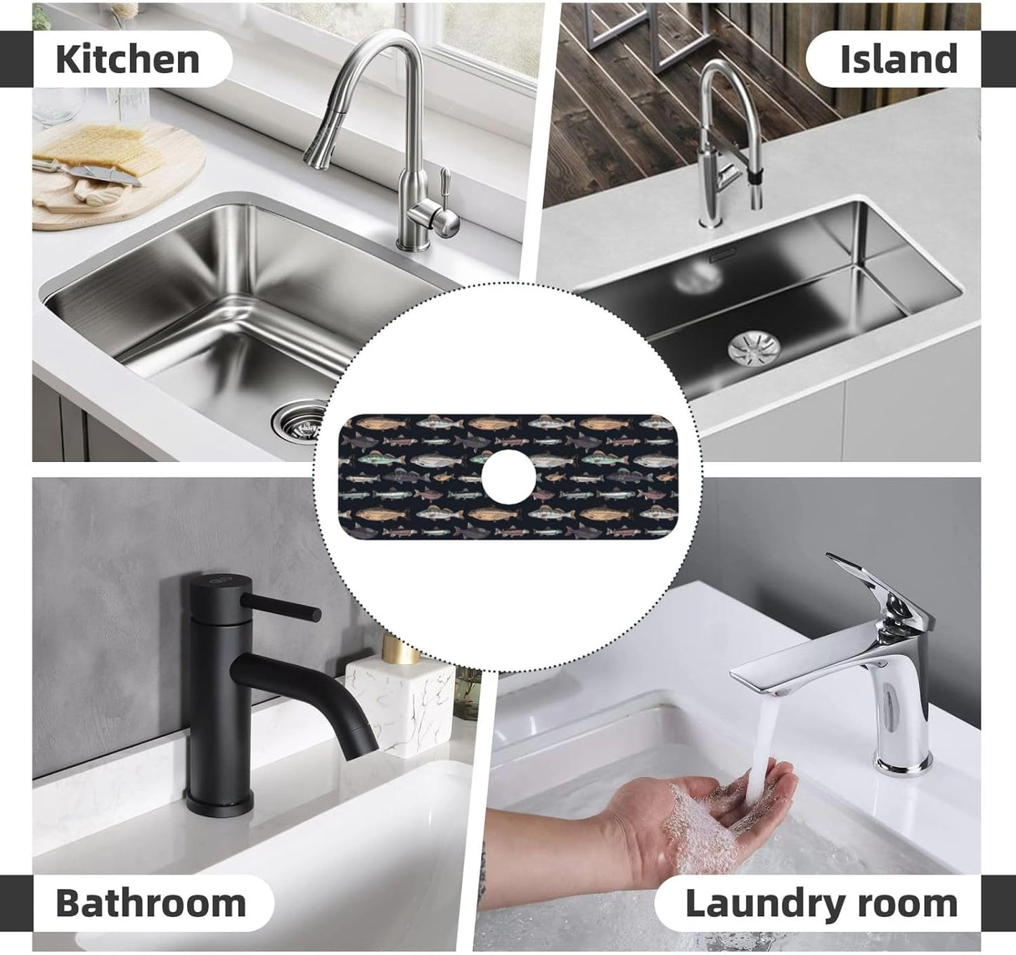 Wildflowers Floral Flower Kitchen Sink Splash Guard Faucet Mat Super Absorbent Fast Drying Mat Sink Gadgets-Fast Drying Pad Sink Mat For Kitchen Bathroom (15" X 5.5" )