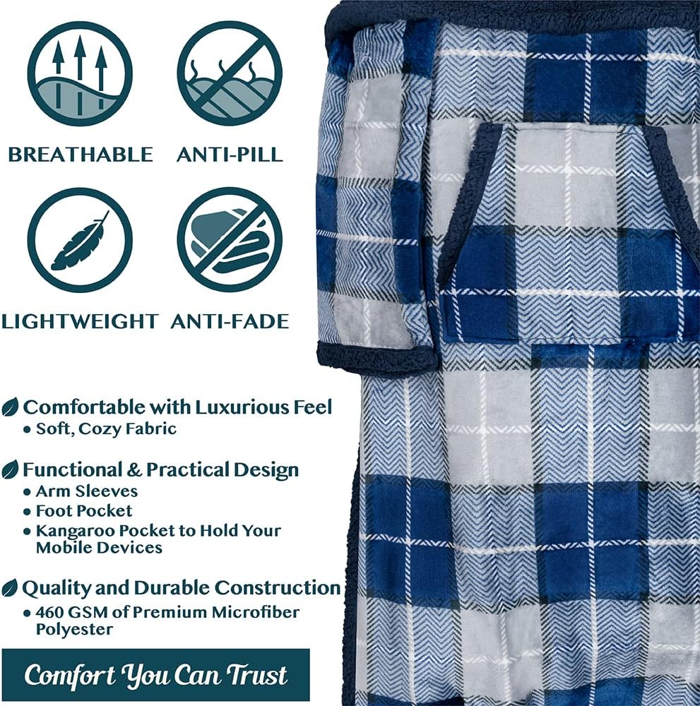 PAVILIA Fleece Blanket with Sleeves, Foot Pockets for Women Men Adults, Plush Wearable Blanket Throw Wrap, Warm Snuggle Blanket Robe, Cozy Gift Ideas Wife Mom, Dark Purple