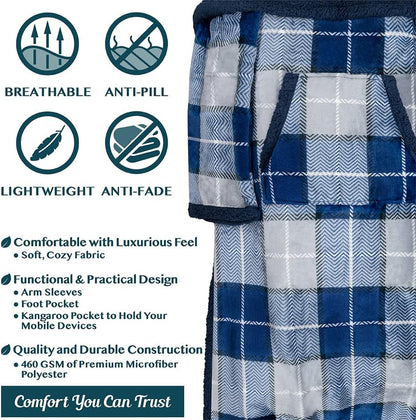 PAVILIA Fleece Blanket with Sleeves, Foot Pockets for Women Men Adults, Plush Wearable Blanket Throw Wrap, Warm Snuggle Blanket Robe, Cozy Gift Ideas Wife Mom, Dark Purple