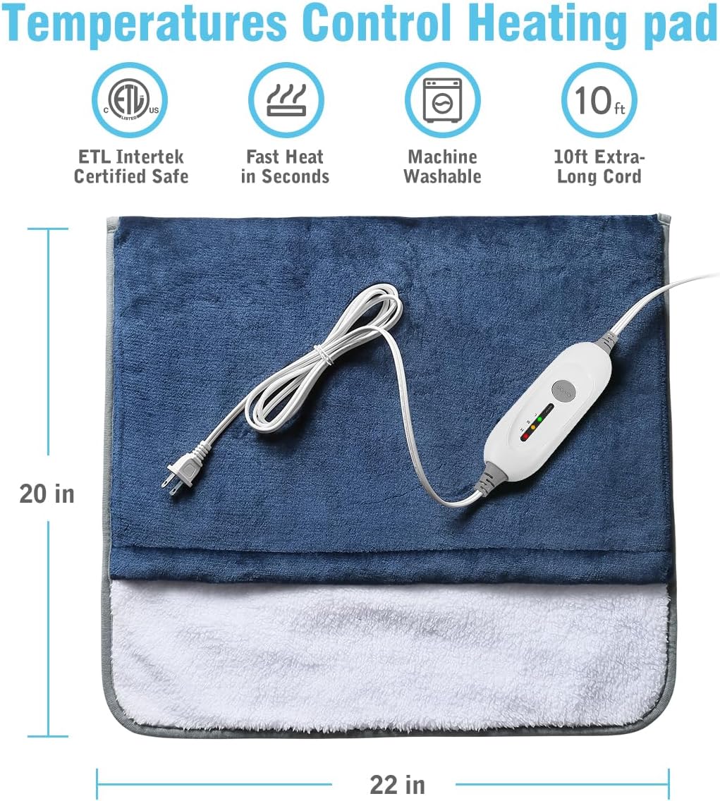 Foot Warmer Electric, Heating Pad King Size Ultra Soft Flannel, Extra Large for Bed, Abdomen, Feet, Back, Cramp, Office/Home Under Desk, 10ft Cord, Auto Off, 22" x 20" - Blue