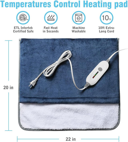 Foot Warmer Electric, Heating Pad King Size Ultra Soft Flannel, Extra Large for Bed, Abdomen, Feet, Back, Cramp, Office/Home Under Desk, 10ft Cord, Auto Off, 22" x 20" - Blue