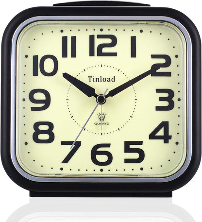 Tinload 5.5" Large Analog Alarm Clock Silent Non Ticking, Glow in Dark dial, Gentle Wake, Beep Sounds, Increasing Volume, Battery Operated Snooze and Manual Light, Easy Set (Best for Elder)
