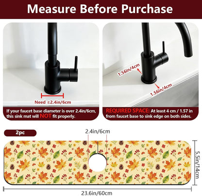 2Pcs Peonies Kitchen Sink Splash Guard Faucet Mat Vintage Florals Faucet Mat For Bathroom Kitchen 5.5x23.6In