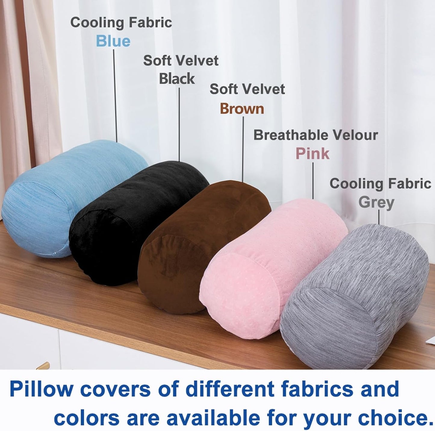 1 MIDDLE ONE Round Cylinder Bolster Pillow with Removable Cooling Cover, Tube Roll Cervical Pillow for Head, Neck, Back and Legs Support, 13"x 6", Grey