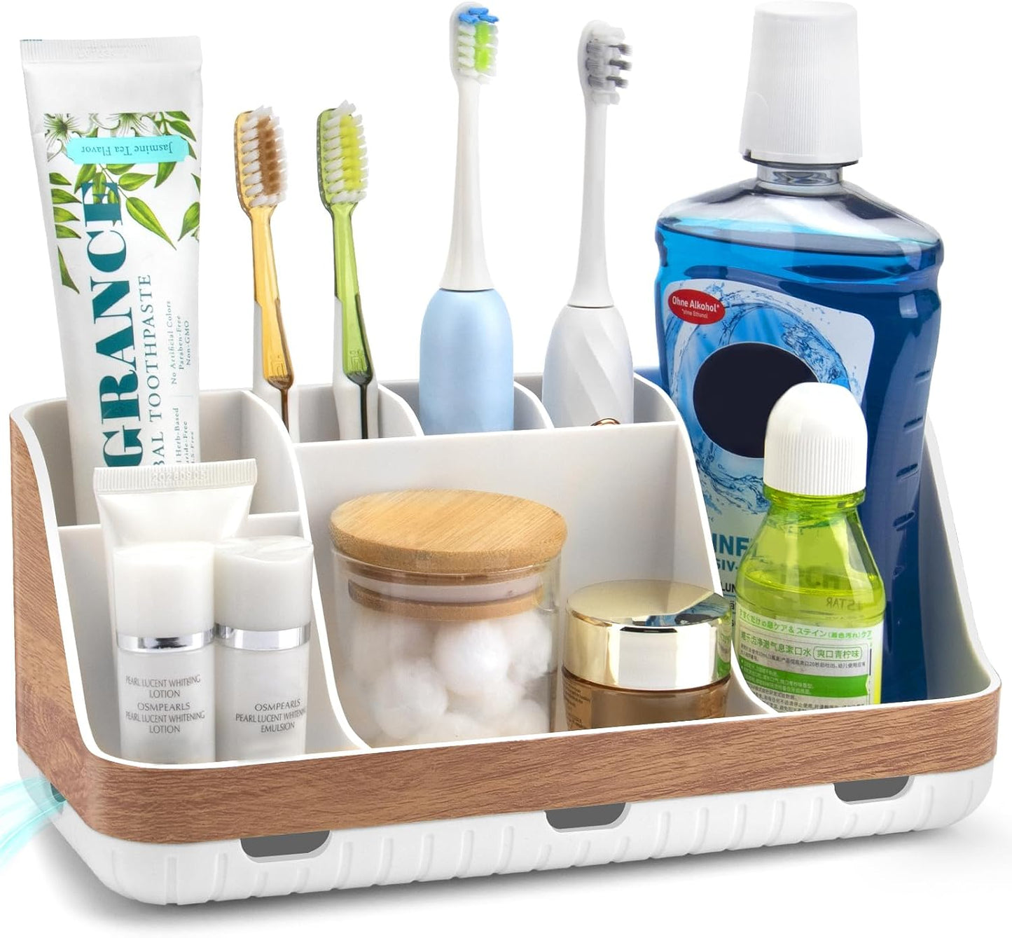 GFWARE Black Toothbrush Holder - 7 Slots Bathroom Organizer Countertop with Drainage Matte Black Electric Toothbrush and Toothpaste Holder for Bathroom Accessories Sink Storage