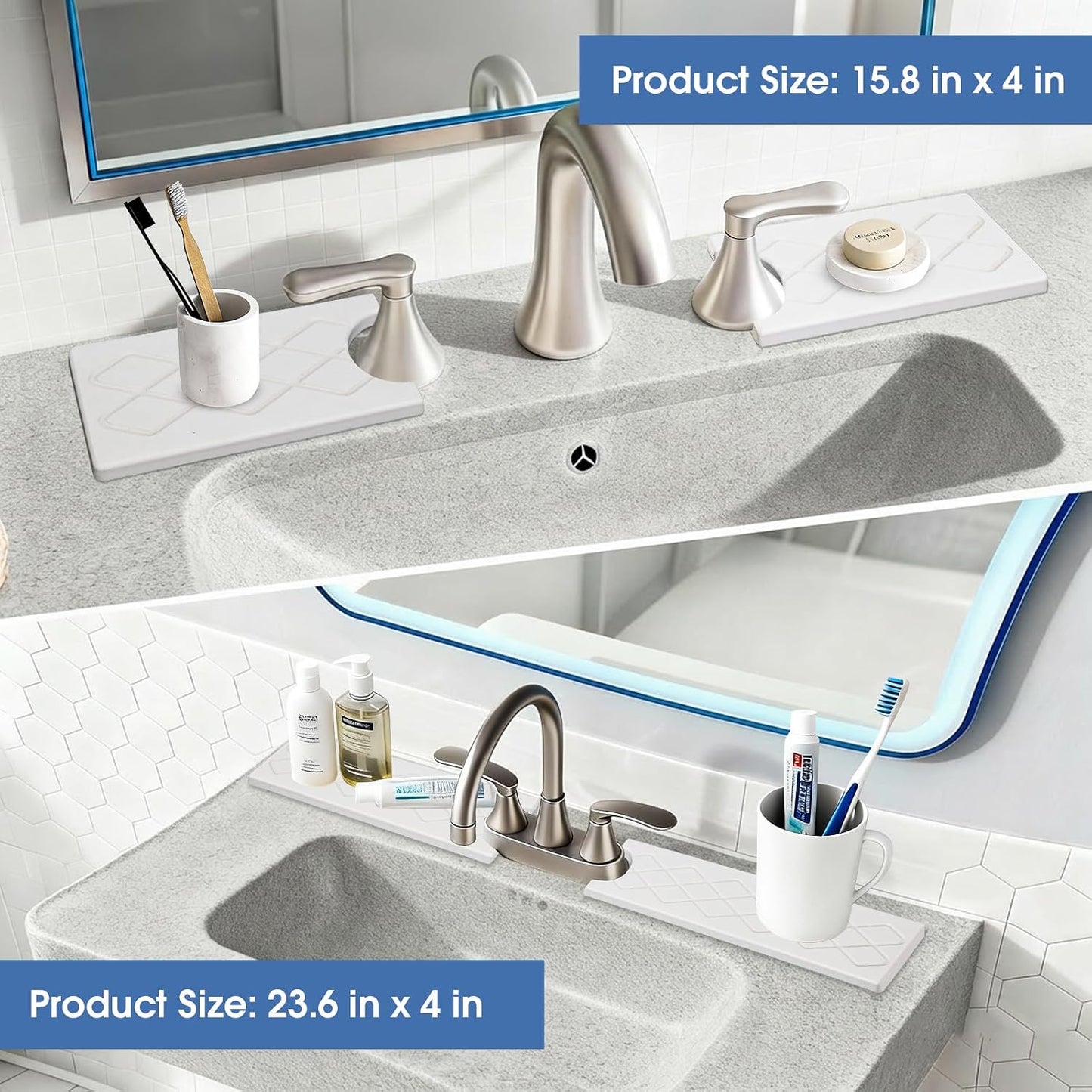 24 Inch Kitchen Sink Splash Guard, Sink Splash Guard Behind Faucet, Silicone Faucet Handle Drip Catcher Tray Mat for Kitchen, Bathroom Counter, Dark Gray, 23.6" x 4"