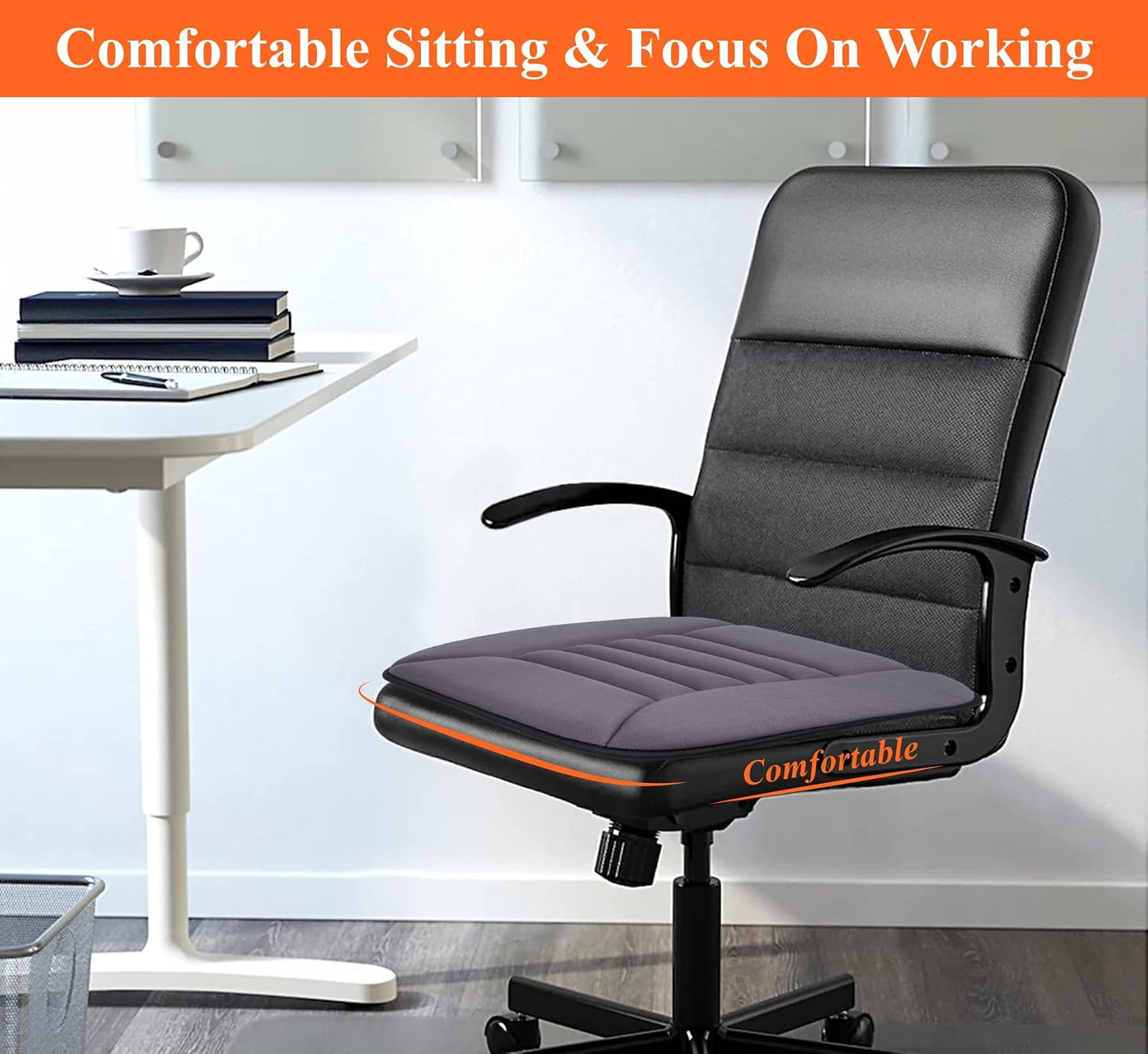 kingphenix Memory Foam Car Seat Cushion for Driver and Office Chair Comfort | 1.2-Inch-Thick Memory Foam Seat Pad, Soft, Breathable Fabric, Non-Slip Silicone Bottom for Long Drives and Office Use, Black