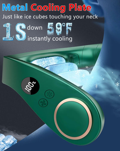 Neck Fan with Cooling Plate-24H Quiet Powerful Fans that Blow Cold Air-5 Speed&Power LED Display-USB 5500mAh Bladeless Wearable Personal AC Cooler for Women,Men,Kids,Travel,Outside,Indoor White