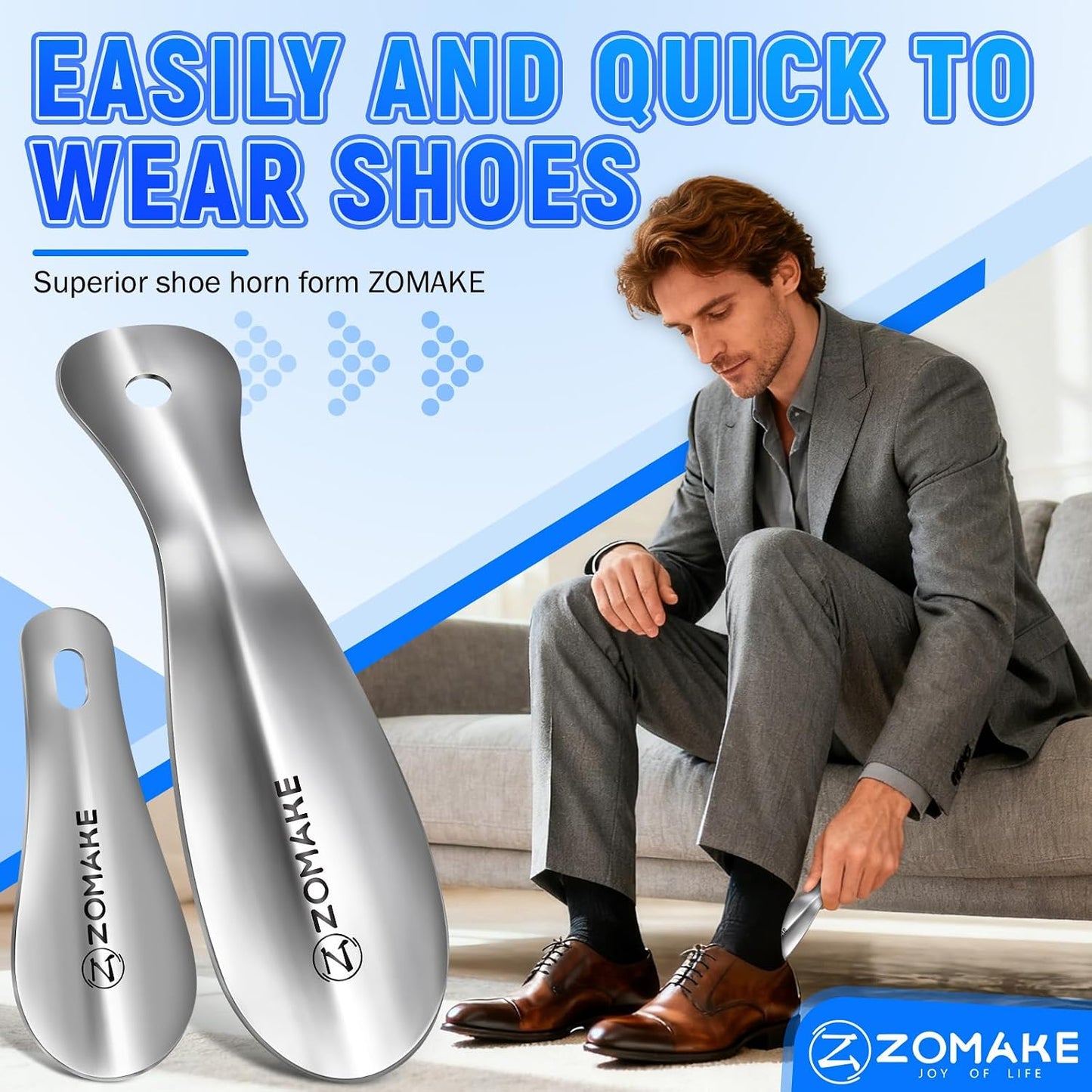 ZOMAKE Metal Shoe Horn, Small Travel Shoehorn for Men Women Kids 7.5''&3.9" | 3 Pack Stainless Steel Portable Shoe Spoon Helper, Compact Travel Size, Built-In Hang Hole, Smooth Rounded Curve, Shoe Care