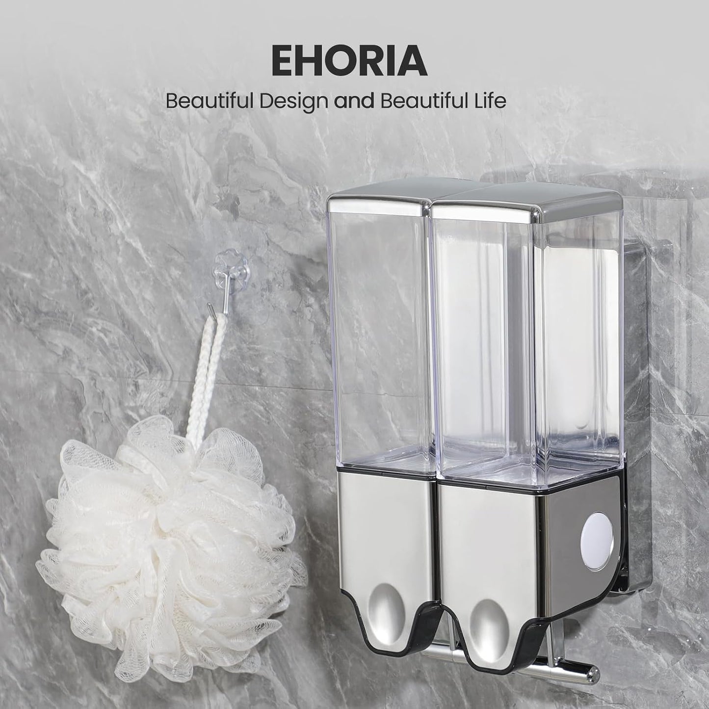 EHORIA Shampoo and Conditioner Dispenser, Shower Soap Dispenser | Shower Dispenser 3 Chamber No Drill, Wall Mounted Refillable Bottles, Shower Accessories for Bathroom, RV&Hotel,18.6oz 3 in 1