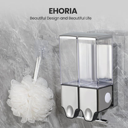 EHORIA Shampoo and Conditioner Dispenser, Shower Soap Dispenser | Shower Dispenser 3 Chamber No Drill, Wall Mounted Refillable Bottles, Shower Accessories for Bathroom, RV&Hotel,18.6oz 3 in 1